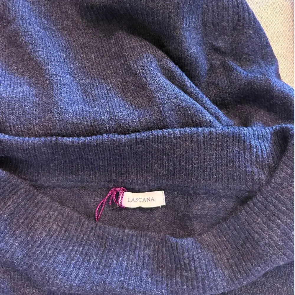 LASCANA Boatneck Blue Sweater | Tie Waist Cozy‎ Lightweight Fall Top | SMALL